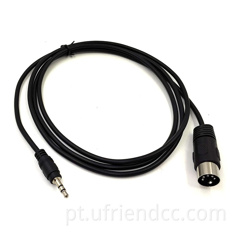 Audio de áudio estéreo preto de alta qualidade de 3,5 mm a 5 pinos de cabo DIN